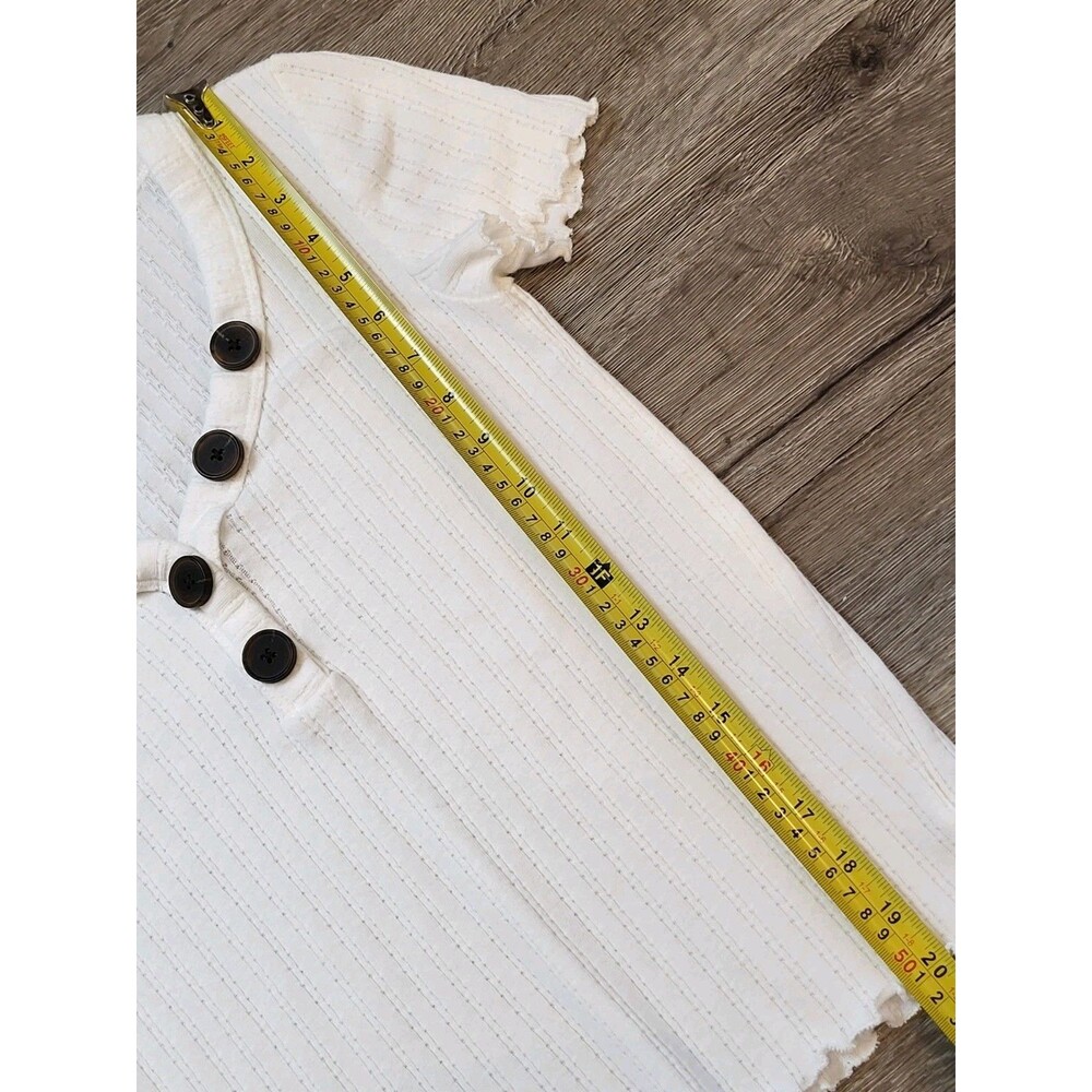 AMERICAN EAGLE top size small ivory ribbed henley short sleeve fitted y2k - Picture 4 of 6